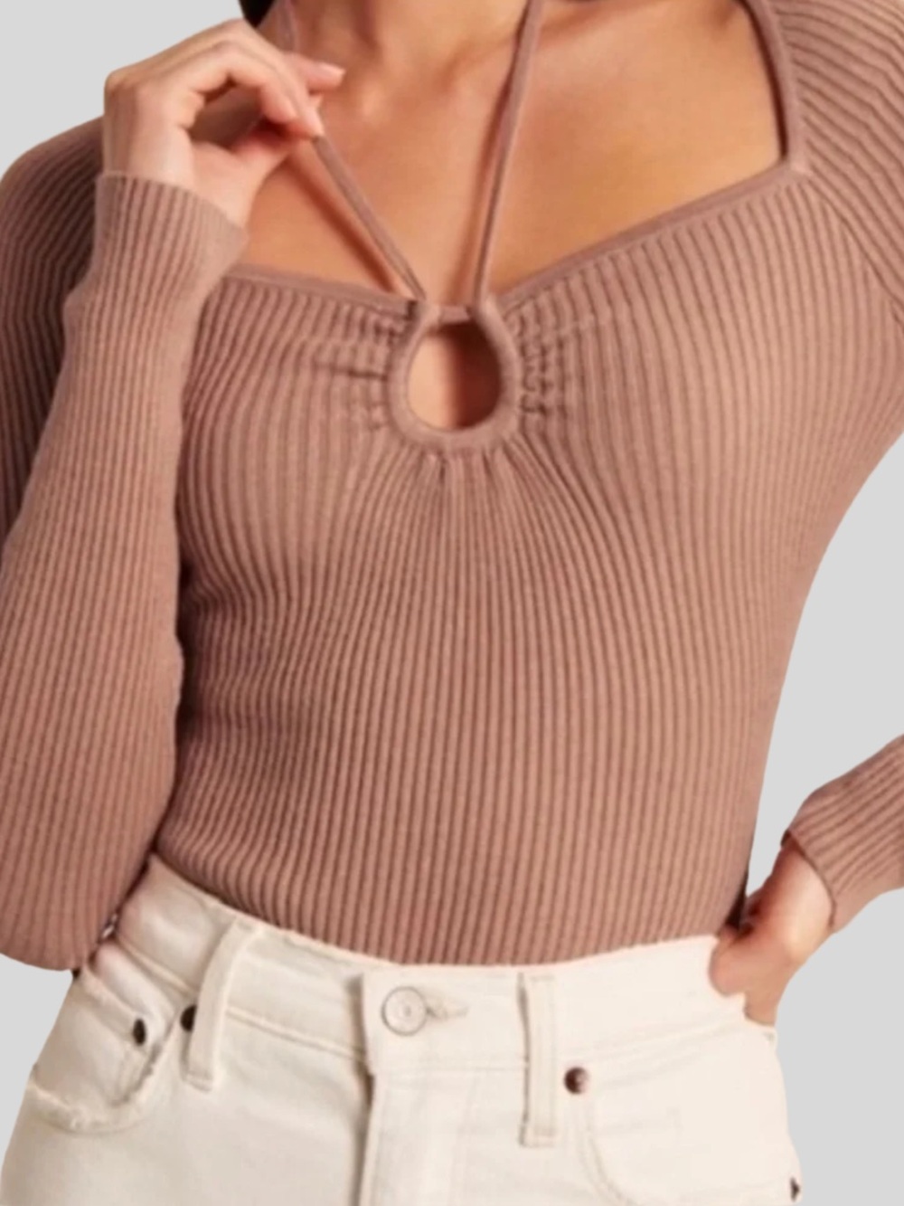NWOT Abercrombie & Fitch Ribbed Long Sleeve Body Suit in Brown Blush